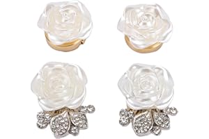 Diydeg Flower Button Cover, 4 Pcs Elegant Exquisite Detachable Rhinestone Rose Button Cover Sewing Buttons for Craft Sewing C