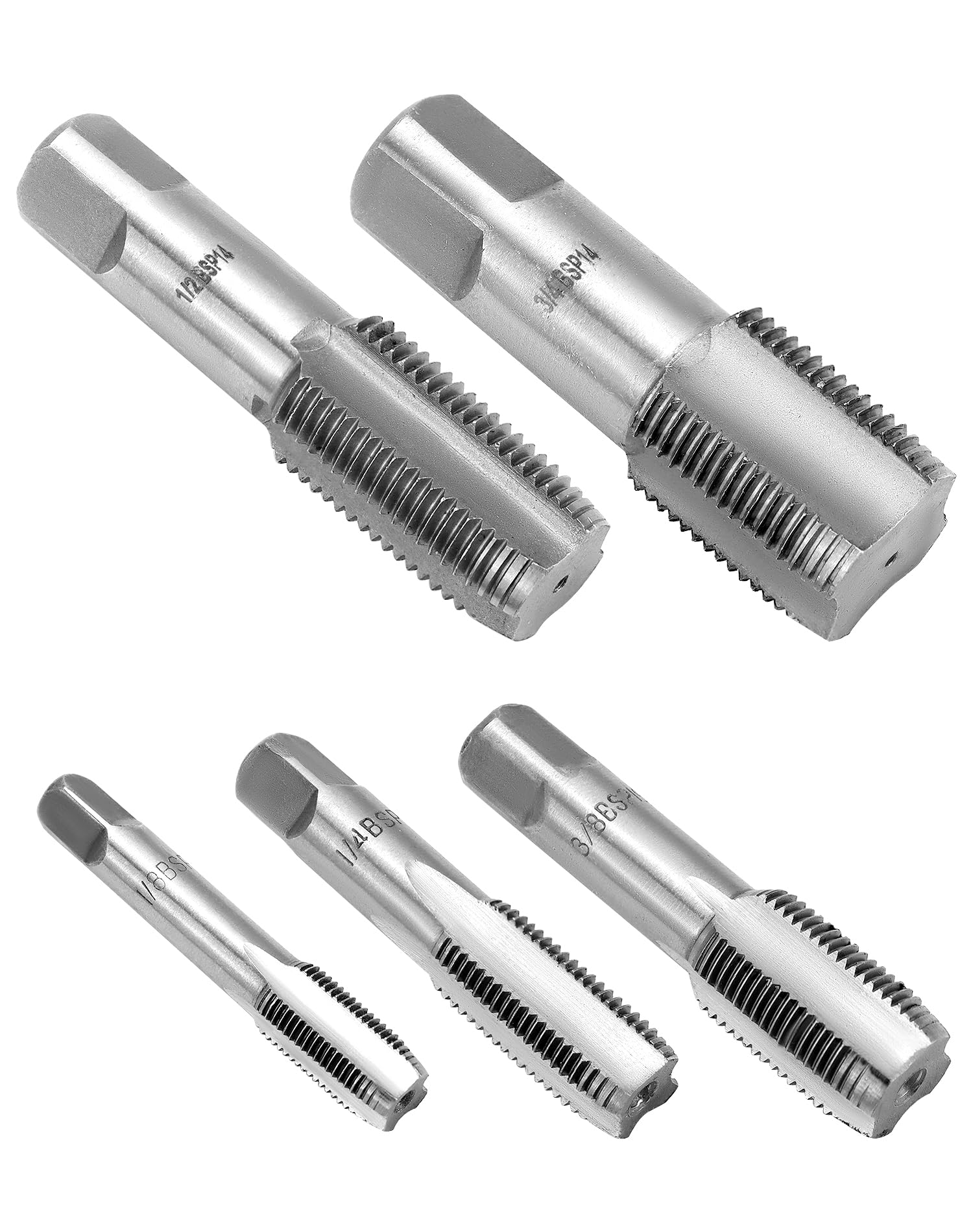 QWORK® 5 Pcs Steel BSP Tap, BSP 55 Degree Pipe Thread Taps Set, Suitable for Water Pipe Joints, Auto Repair and Machinery, G1/8 G1/4 G3/8 G1/2 G3/4
