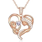 Zifeel Mothers Day Gifts for Mom Wife Her Grandma, S925 Sterling Silver Birthstone Necklaces Jewelry for Women, Mother's Day Love Heart Pendant Necklace for Anniversary Birthday Christmas Day