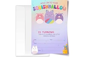 ANYEMW Squish Birthday Invitation Cards with Envelopes Pack of 20 (4"x6"), Party Invitations for Boys, Girls, Kids, Teens, Squish Party Favors Decor and Supplies, Cute Squish Animal Toys Design.(07)