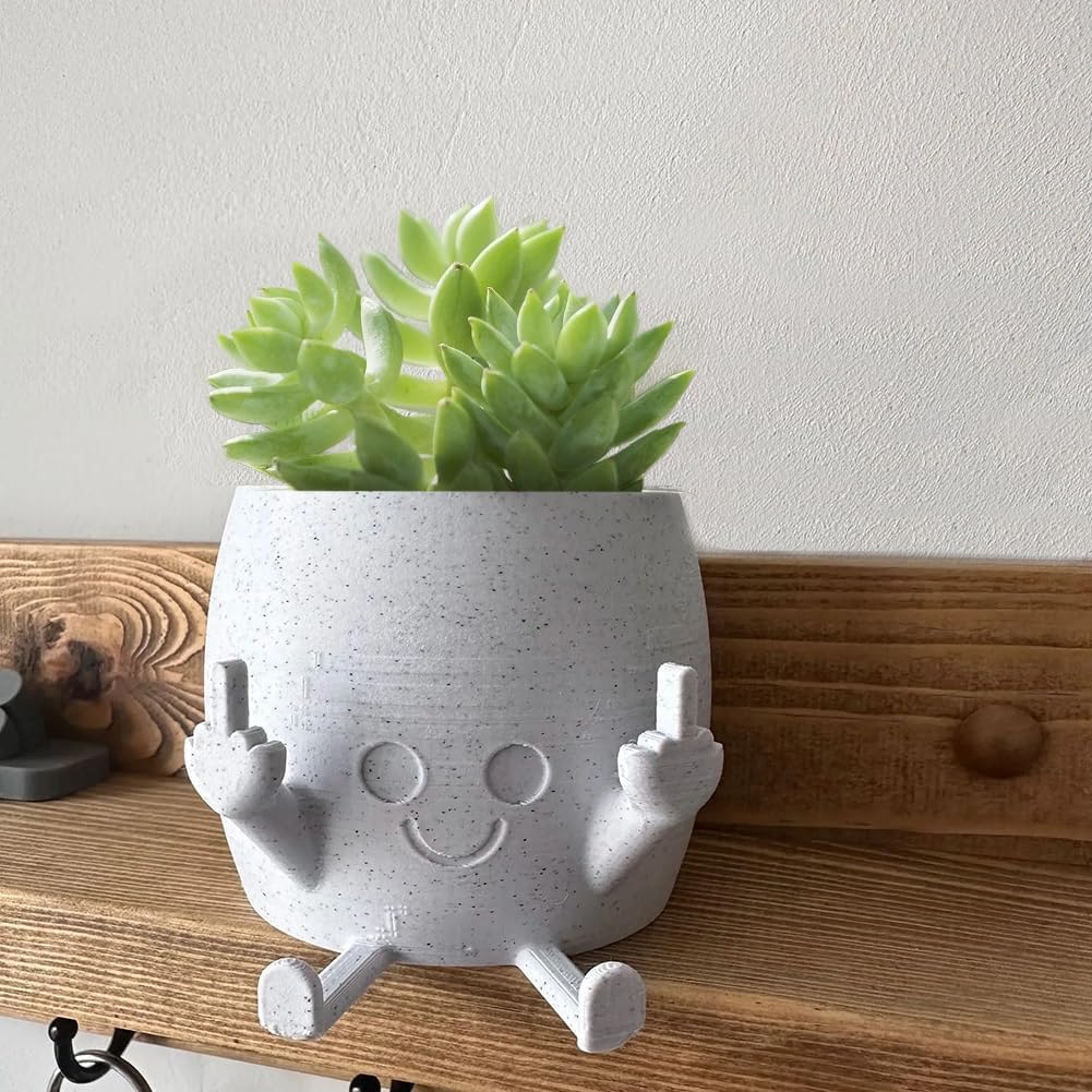 Smiling Plant Pot with Middle Fingers Up, Novelty Cute Flower Pots for Succulents Flower Plants, Creative Shaped Figure Resin Plant Decor Mini Pot Table Office Household Indoor Garden Plant Pot
