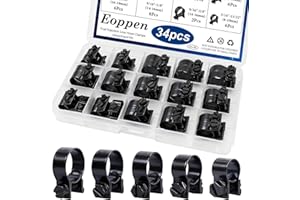 Eoppen 34Pcs 5 Sizes 8-18mm Fuel Line Clamp Assortment Kit, 1/4Inch 5/16Inch 3/8Inch Black Fuel Injection Gas Line Hose Clamps for Diesel Petrol Pipe