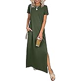 ANRABESS Womens Summer Casual Maxi Dress Short Sleeve Crewneck Split Wrinkle-Free Travel Long Sundress Beach Vacation Clothes