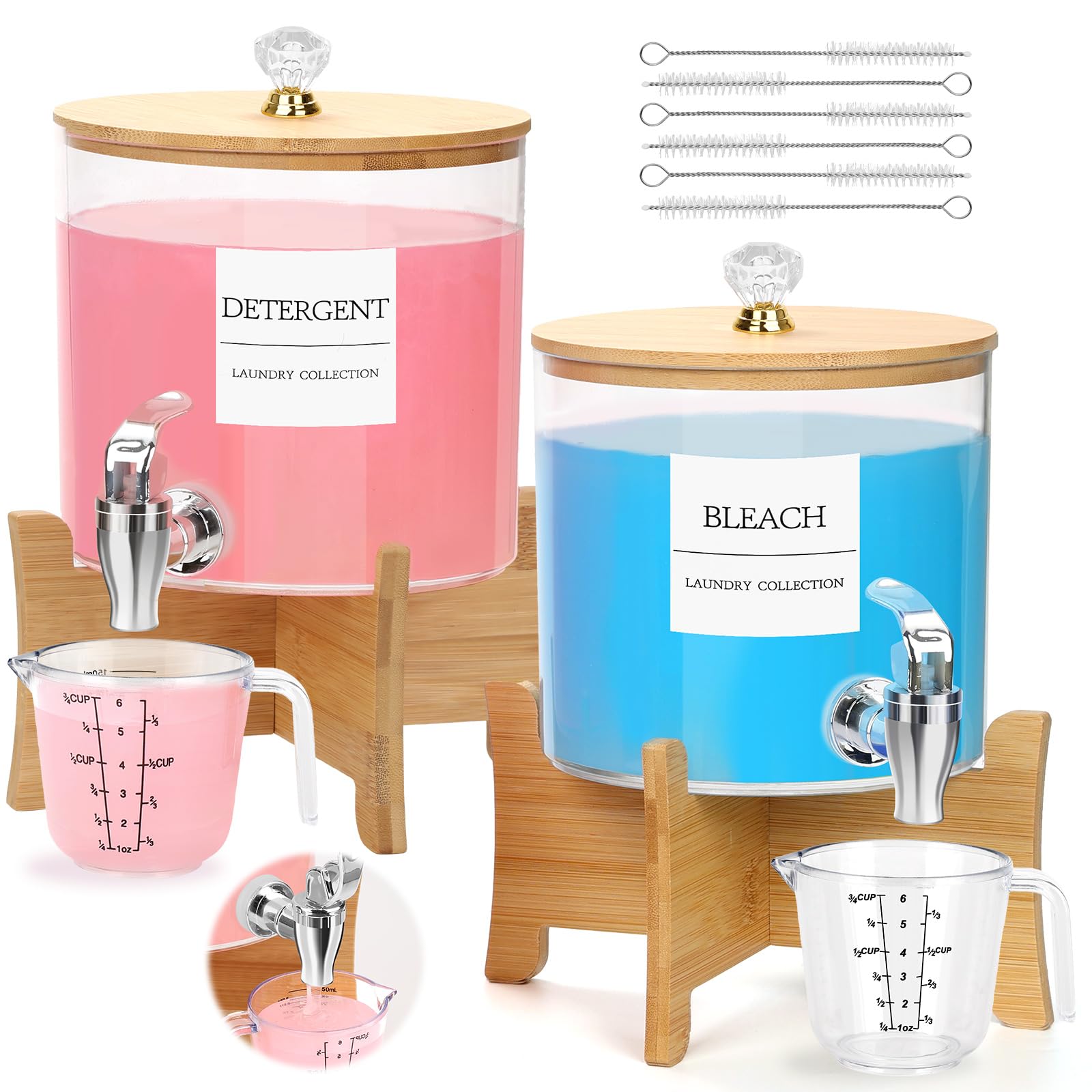 Photo 1 of *ONLY 1* 2Pcs Laundry Detergent Dispenser, Laundry Soap Dispenser with Stand, Faucets Acrylic Laundry Detergent Container for Laundry Room Liquid Detergent, Bleach, Fabric Softener Organization and Storage