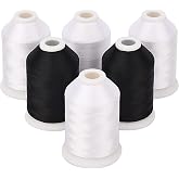 Simthread 4 White 2 Black 60WT Sewing Bobbin Fill Machine Embroidery Thread - 1500 Meters Spool Each&hellip;
