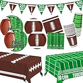 Gatherfun Football Party Supplies Kit Serve 24,Includes Dinner Plates, Dessert Napkins, Cups,Banner and Touchdown Tablecloth for Birthday Gameday Tailgate Decorations, Green (2023053002)