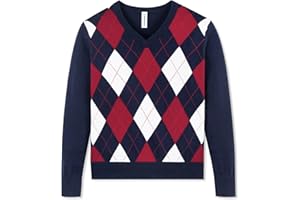 BOBOYOYO Boys Argyle Sweater 100% Cotton Cable Knit Boys Uniform Sweater V-Neck Christmas Kids Pullover for Children 5-14 Y
