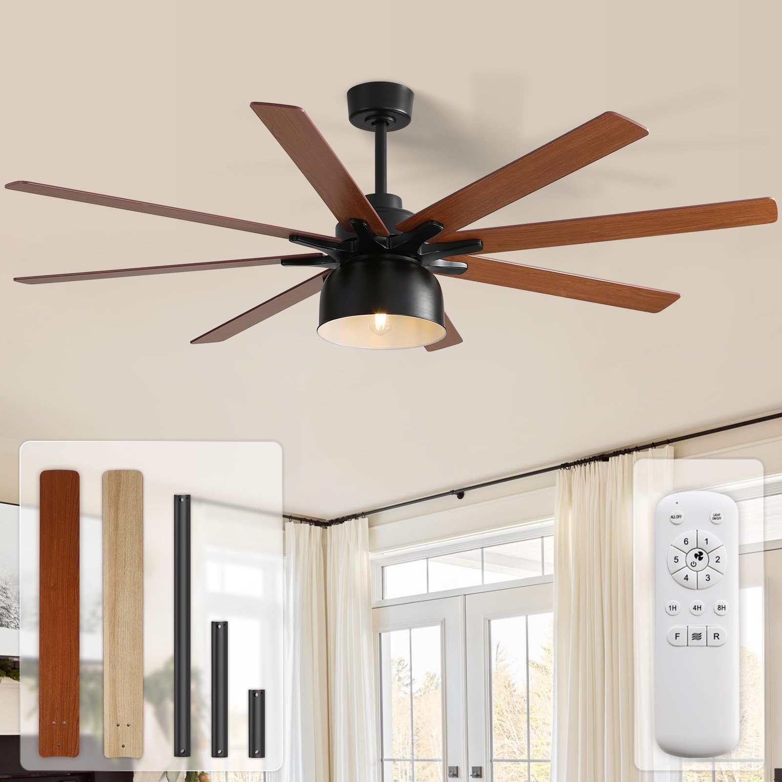 Photo 1 of ***FACTORY SEALED***
Sofucor Ceiling Fans with Lights and Remote, 66 Inch Modern Ceiling Fans for Bedroom Living Room, Low Profile Outdoor Ceiling Fans for Patios, Dimmable LED Chandelier, Reversible Blades, ETL