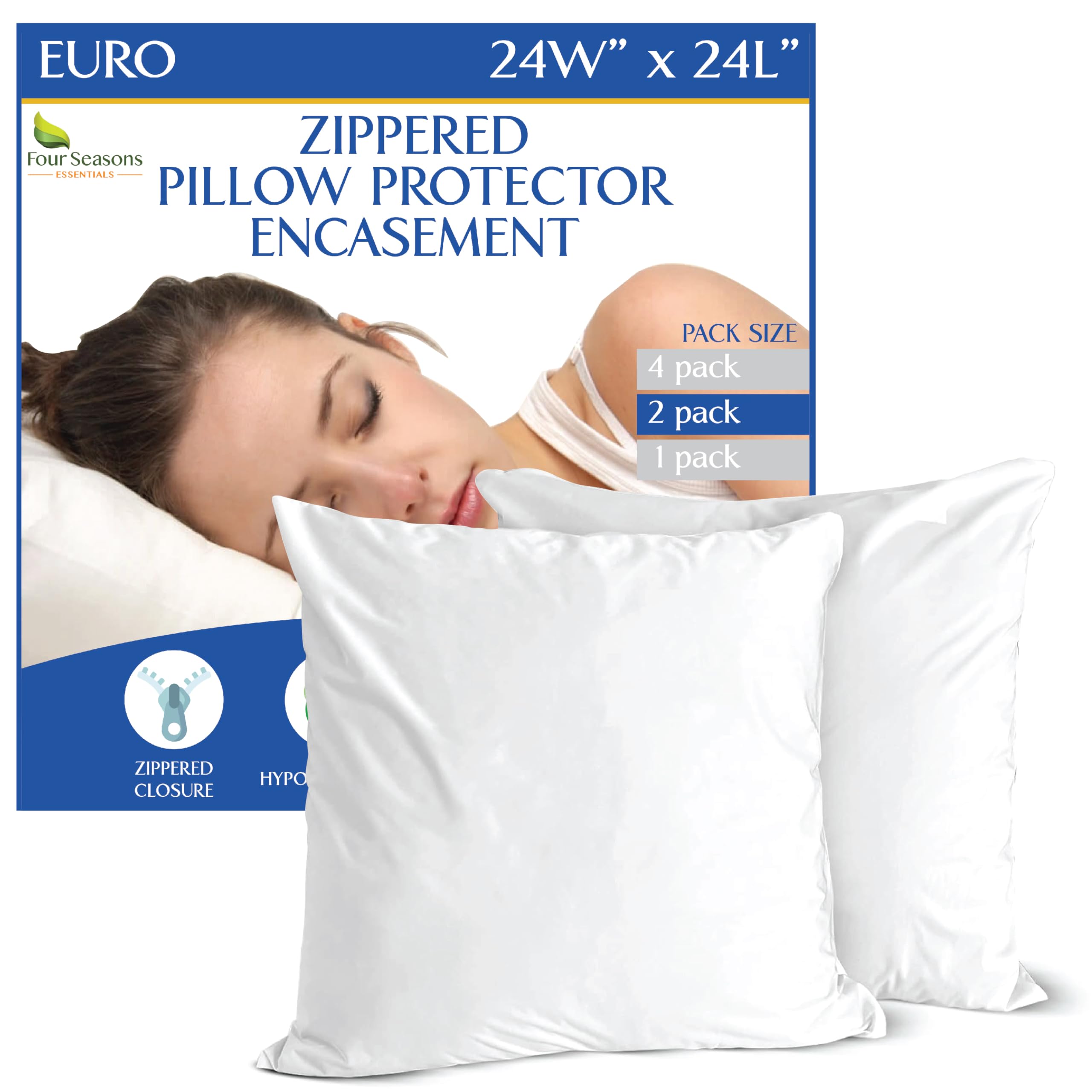 Photo 1 of Euro Size Pillow Protectors (Set of 2) - European Square 24x24 Pillow Covers Waterproof Hypoallergenic Dust Proof Zippered Encasement