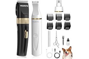 HEAPETS Dog Hair Clippers for Grooming Kit and Dog Paw Trimmer for Grooming, Low Noise Rechargeable Cordless, Shaver Grooming Supplies for Pet Cats Dogs (Black, White)