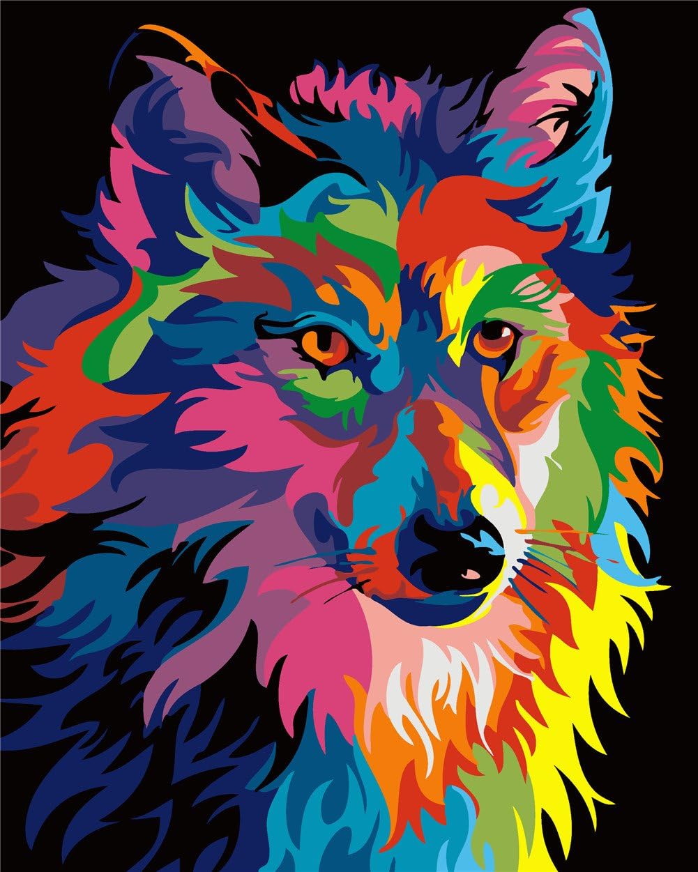 Komking DIY Paint by Numbers for Adults, Paint by Number Kits for Kids Beginner on Canvas Painting, Colorful Wolf Unframed 16x20inch