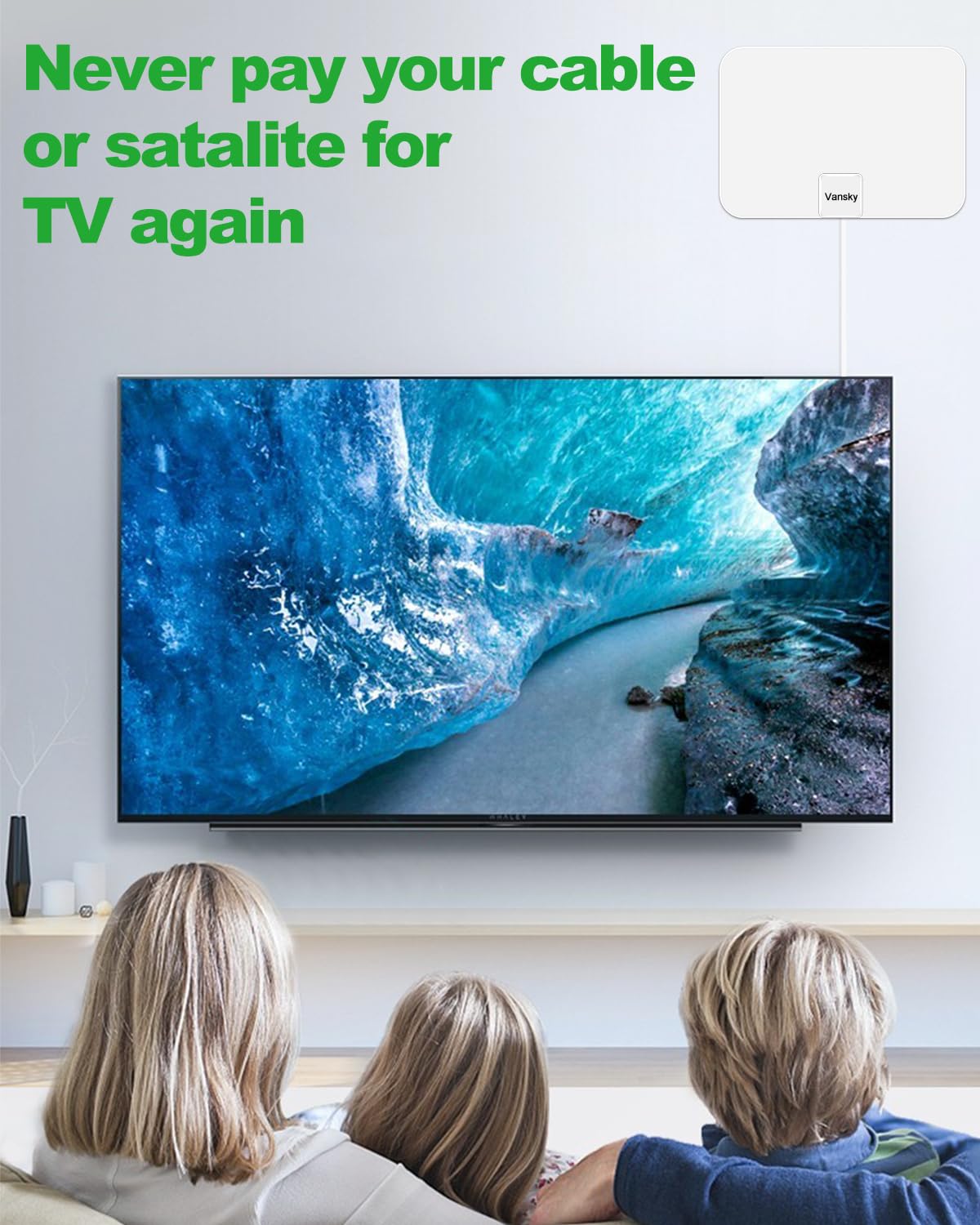 TV Antenna Indoor, Digital Amplified Indoor HDTV Antenna, 1080p VHF UHF Television Local Channels Detachable Signal Amplifier and 16.5ft Long Coax Cable