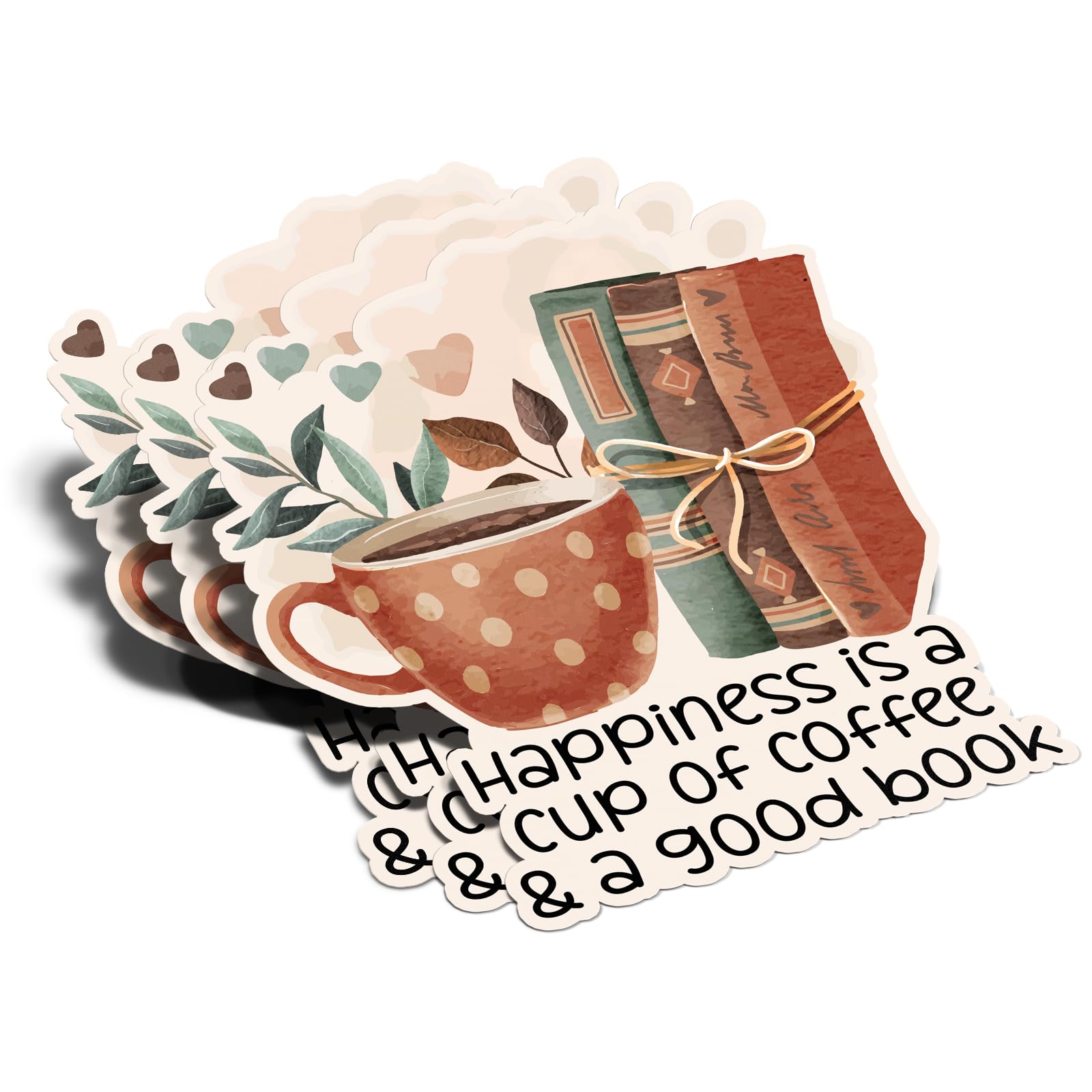 Photo 1 of (3Pcs) Happiness is A Cup of Coffee and A Good Book Sticker Reading Lover Nerd Book Addict Bookish Quote Decal Waterproof Vinyl Stickers Adult for Kindle Laptop Mug Phone Water Bottle - Size 3”x2.9”