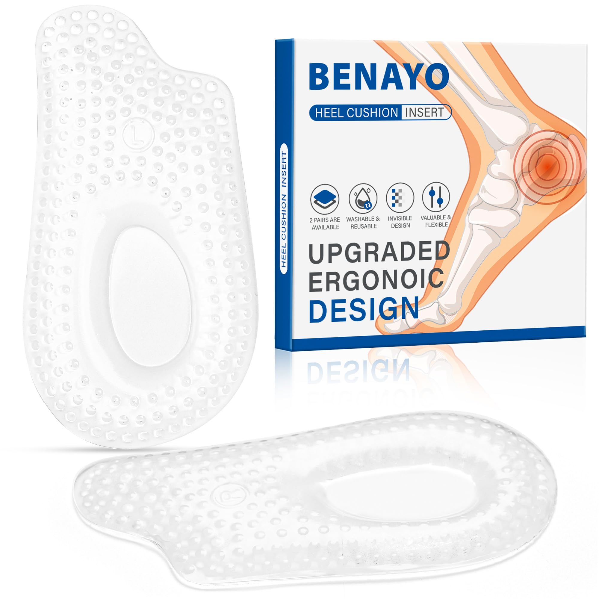 Photo 1 of 2Pairs Plantar Fasciitis Heel Cups Inserts,Heel Cushions for Plantar Fasciitis,Heel Pain,Shock Absorption Orthotic Inserts for Relieves Foot Pressure.