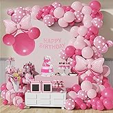 120 PCS Pink Mouse Balloon Arch, Oh Twodles Birthday Party Supplies for Girls, Cute Bow Balloon Arch for Birthday Party, Red and Pink Balloons for Baby Shower Decorations