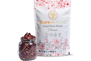 Cure Wid Pure Certified Organic Dried Rose Petals 4 oz Food-Grade Edible Rose Petals for Tea,Cocktails,Baking,Skincare & DIY - Sun-Dried,Non-GMO,Gluten & Chemical-Free Edible Flowers in Resealable Bag