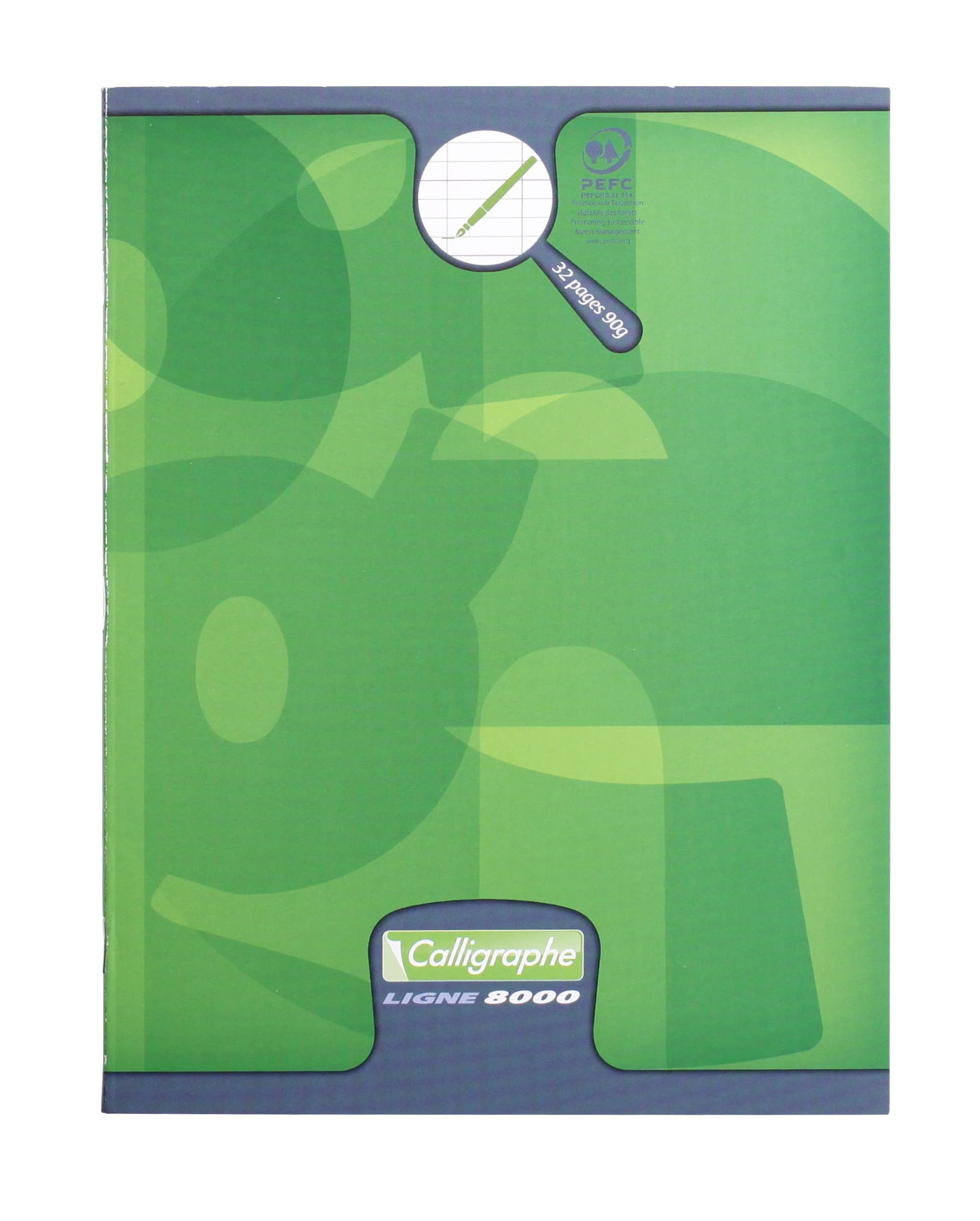 Calligraphe 108704C Set of 20 Green Stapled Notebooks (a Clairefontaine Brand) - 17x22 cm - 32 Seyes Ruled Pages 4 mm Enlarged 16/16 - Paper 90 g - Card Cover