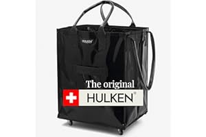 HULKEN (Large, Black) Reusable Grocery Bag On Wheels, Shopping Trolley, Rolling Tote, Zipper Closure, Lightweight, Carries Up to 66 lb, Folds Flat, Unbreakable Handles