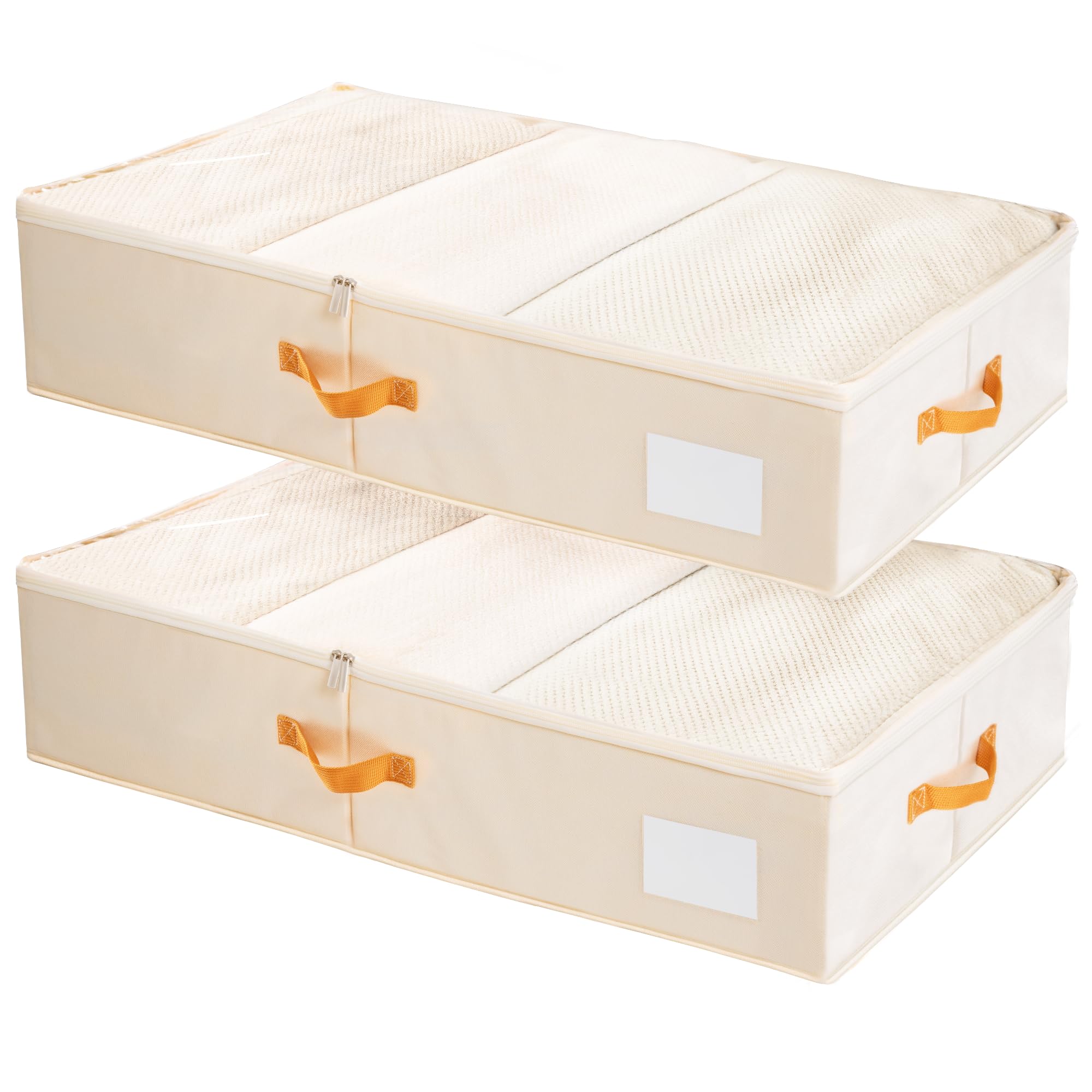 Photo 1 of Criusia Under Bed Storage Bins with Clear PVC Lids – 2 Pack Large Underbed Organizers with Heavy-Duty Handles, Reinforced with 800G PP Panels & 80G Non-Woven Fabric – Waterproof & Foldable, Beige