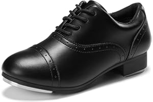 PATPAT Boys Tap Dance Shoes with Lace-Up, Zinc Alloy Taps, Triple Cushion Comfort, Baroque Oxford Style, Non-Slip Flexible So