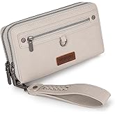Wrangler Large Wallet For Women Ladies Female Double Zipper Pocket Wallet with Rfid Blocking Lining Phone Wristlet Clutch with Smooth Zipper and Multiple Pocket WG185-W050LGY