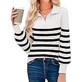 JUSTFASHIONNOW Womens Sweaters Polo V Neck Cable Knit Sweater Dressy Casual Pullover Jumper Tops Fall Winter Trendy
