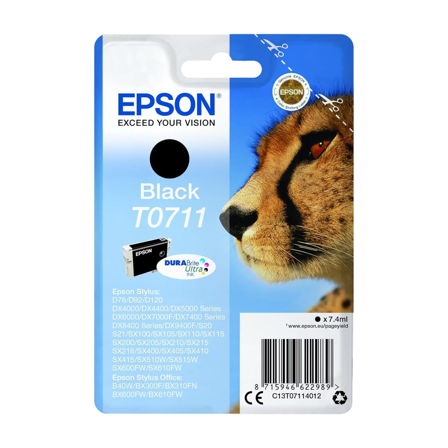 Epson C13T07114012 - INK CARTR DURABRITE ULTRA BLACK - F /D78/DX4000/4050/DX5000/DX6000