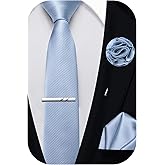 Ailisus 2.4" Solid Satin Skinny Ties for Men Slim Necktie and Pocket Square Tie Clip Lapel Pin Set Wedding Casual 6cm