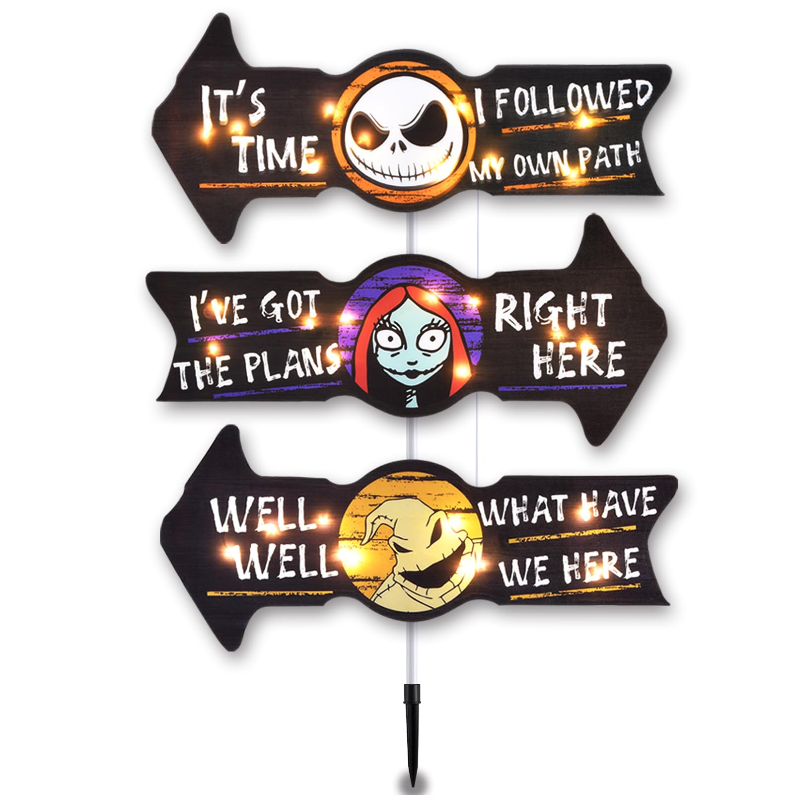 Photo 1 of Lighted Jack Sally Yard Signs, Scary Halloween Decor Christmas Nightmare Halloween Decorations Outdoor Before Party Lawn Cute Garden Yard Stakes Outside Arrow Decorations Clearance