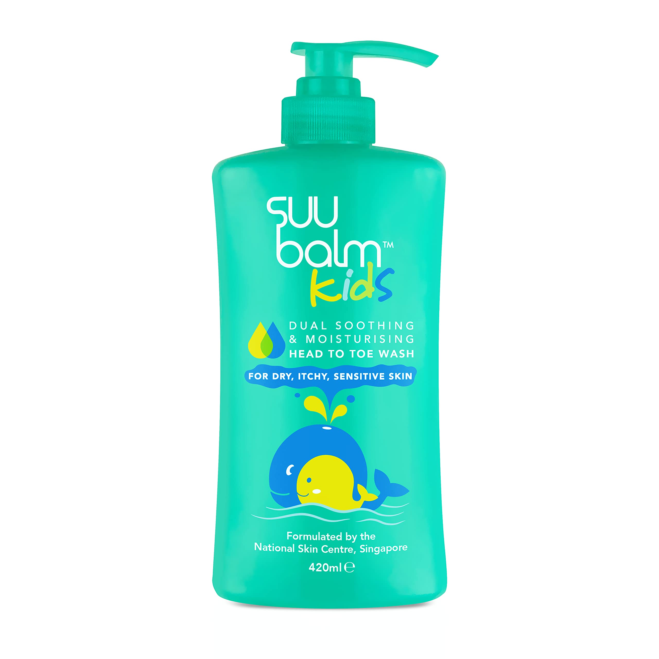 Suu Balm Kids - Soothing Moisturiser Cream Body Wash - Eczema, Psoriasis, Dry, Sensitive Skin Treatment (420ml)