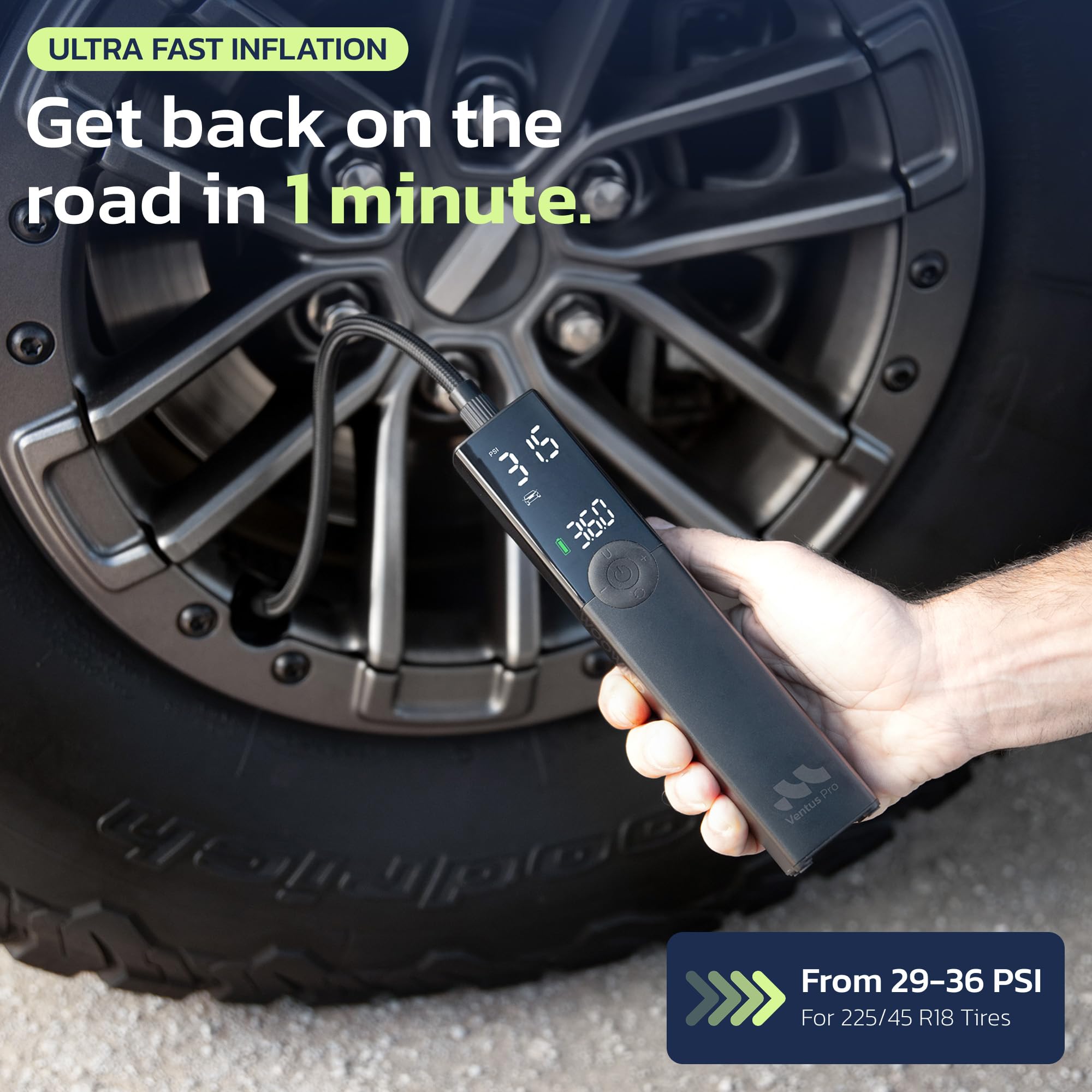 Woowind Premium Tire Inflator Portable Air Compressor, 3X Faster, 150PSI Air Pump for Car Tires, Tire Pump, with 12V DC Cord for Trucks & Off-Road Tires, Auto Shut-Off