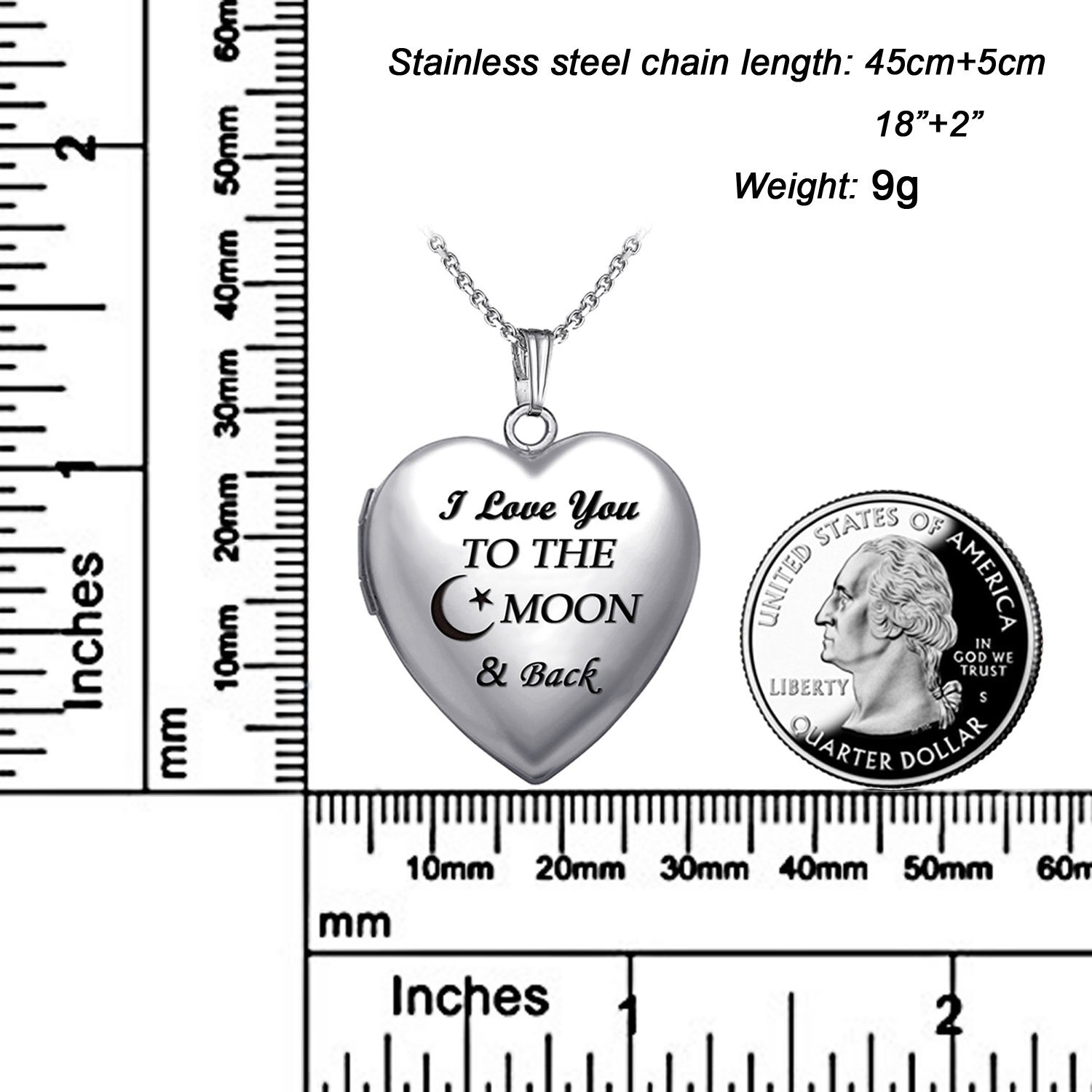 YOUFENG Love Heart Locket Necklace That Holds Pictures Engraved I Love You to the Moon and Back Photo Lockets