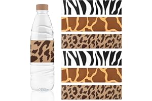 URROMA Animal Prints Water Bottle Labels, 60Pcs Leopard Print Wraps Sticker Zebra Labels for Wedding Birthday Party Drinking Water Bottle Labels