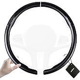 Aimato Carbon Fiber Steering Wheel Cover 2 Piece Non-Slip Clip on Steering Wheel Cover,Ultra-Thin Breathable,Universal Fit 14.5"-15" Wheel,Matte Black