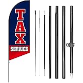 Anley 7.5 FT Tax Service Feather Flag Banner Kit - Outdoor Swooper Advertising Flags with Pole and Stake - Tax Preparation Sign for Offices, Tax Filing Assistance - Weather Resistant & Easy Setup