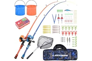 LEOFISHING Portable Kids Fishing Rod Set 2Pack Telescopic Fishing Poles for Boys and Girls Fishing Rod and Reel Combos with Full Kits Fishing Net and Bucket for Toddler Youth