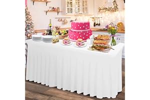 Rinpon Thick Spandex Table Skirt and Table Cover 6ft, Rectangle Fitted Tablecloth with Pleated Skirt, Wrinkle Free Rectangular Table Cloth for Banquets and Vendor Event (White, 72"*30"*29")