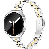 G-ficu Slim Metal Band for Samsung Galaxy Watch 8 Band 40mm 44mm/Galaxy Watch 8 Classic Band 46mm Women Men, Stainless Steel Dressy Thin Replacement Strap for Samsung Watch 8 Bands-Silver+Gold