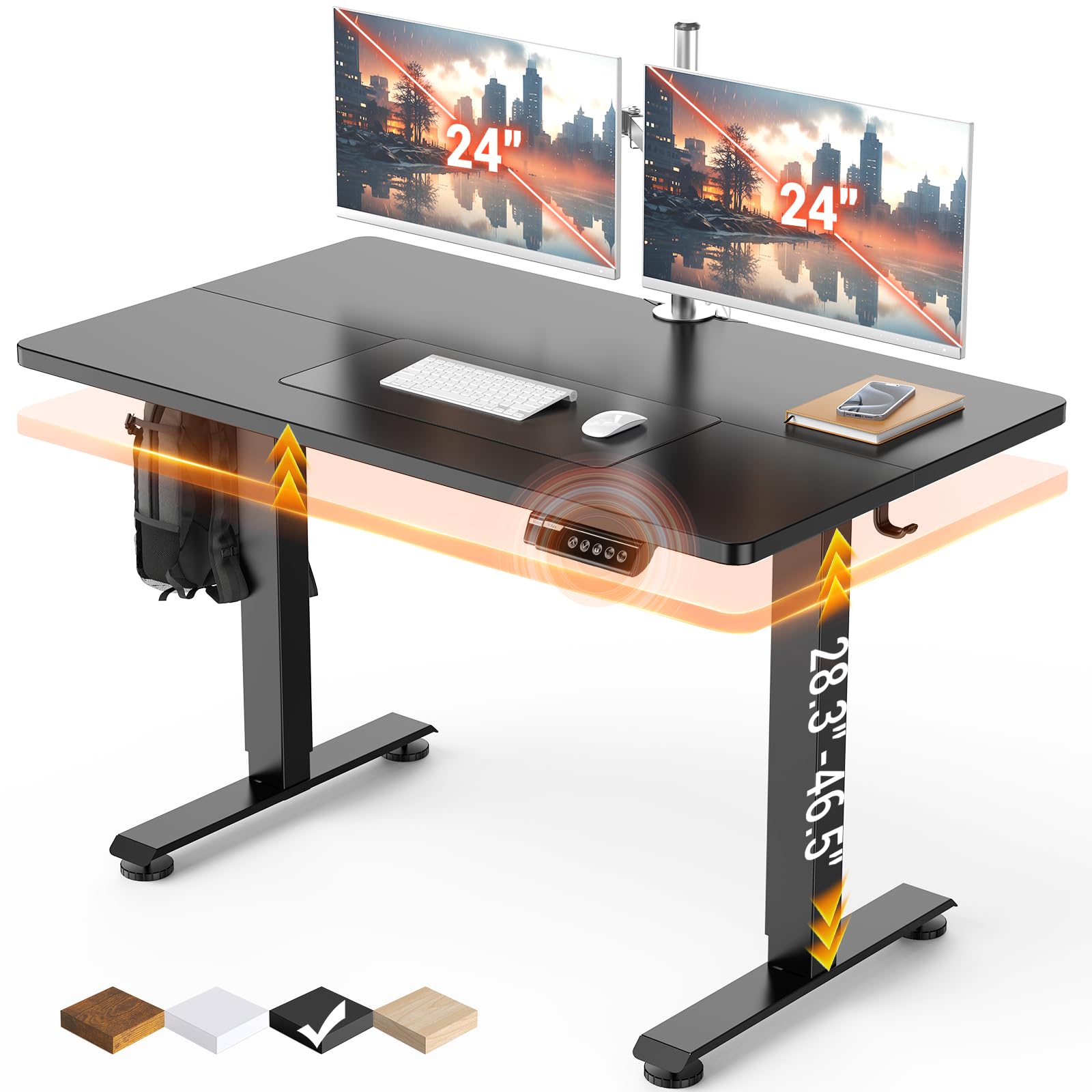Veken 47.2" Standing Desk, Adjustable Height Office Desk with Wood Desktop, Computer Table for Home Work, Study and Gaming, Small Spaces, Modern Furniture, Black Image