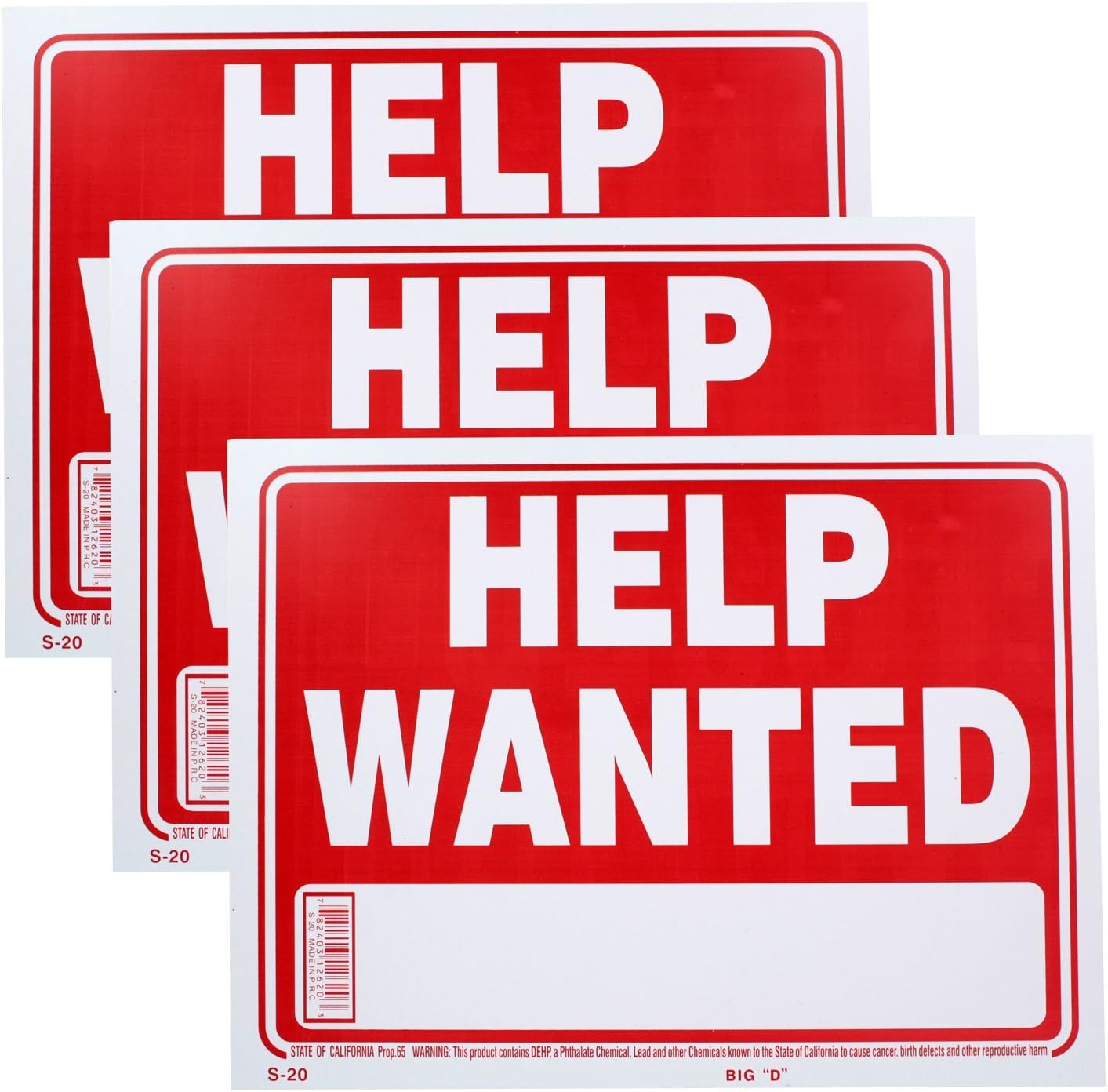 Bazic Small 9 x 12 Inches Help Wanted Sign, Pack of 3 (S-20)