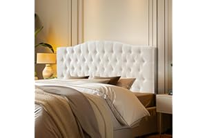 Furpopup Linen Upholstered Headboard Queen/Full Size Bed Tufted Button Headboard, Featuring High-Density Sponge Padding, Luxury Texture Easy Assembly Comfort and Style-Ivory