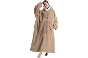 GOODTOU Wearable Blanket Hoodie for Women - Oversized Hooded Blanket Warm Christmas Birthday Gifts for Mom Adults Fluffy Plush Blanket Sweatshirt Khaki