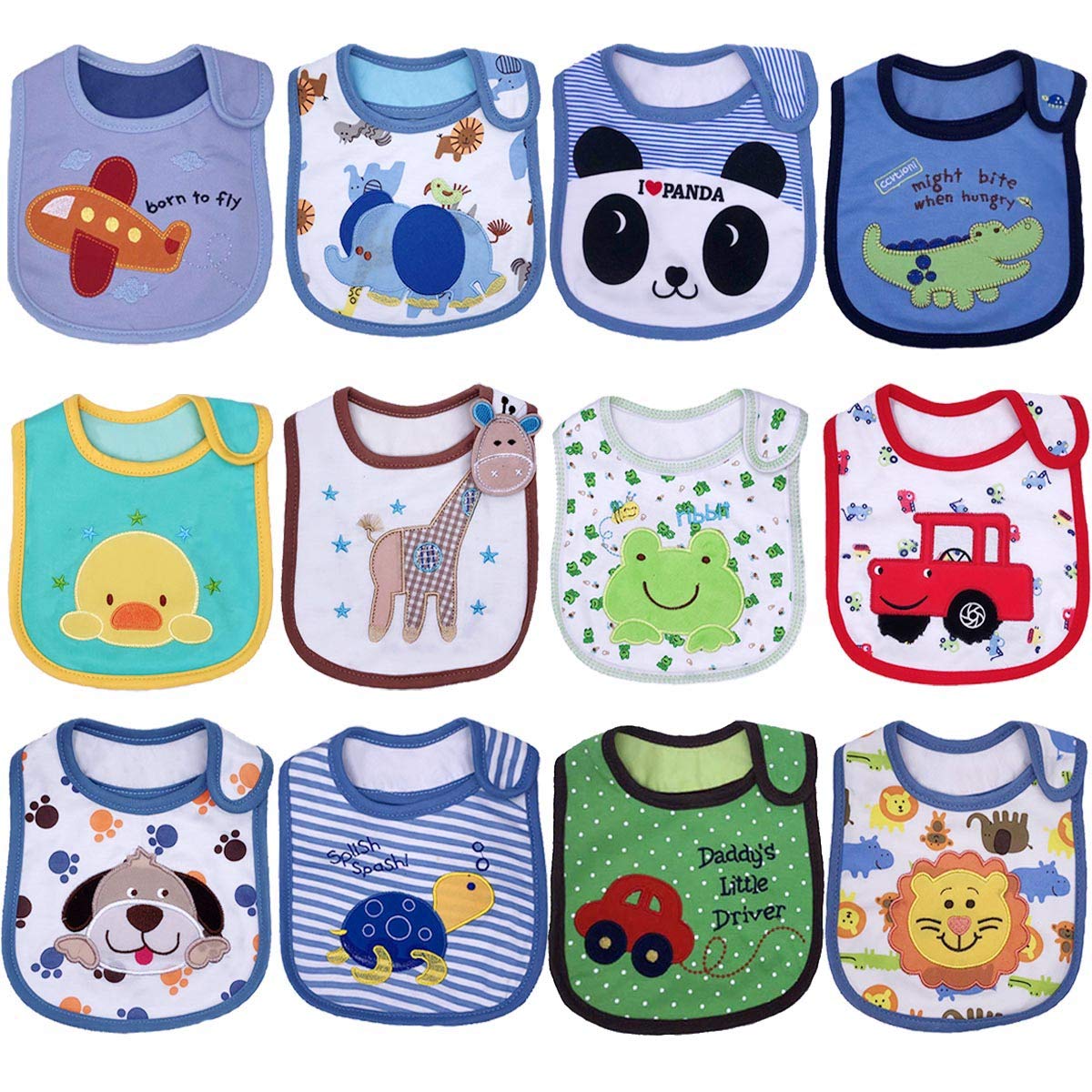 Yafane Baby Bibs 10 Packs Waterproof Layer Absorbent Bandana Drool Bibs Cotton for Infant Toddler Boys Girls 3-24 Months (Blue/Green)