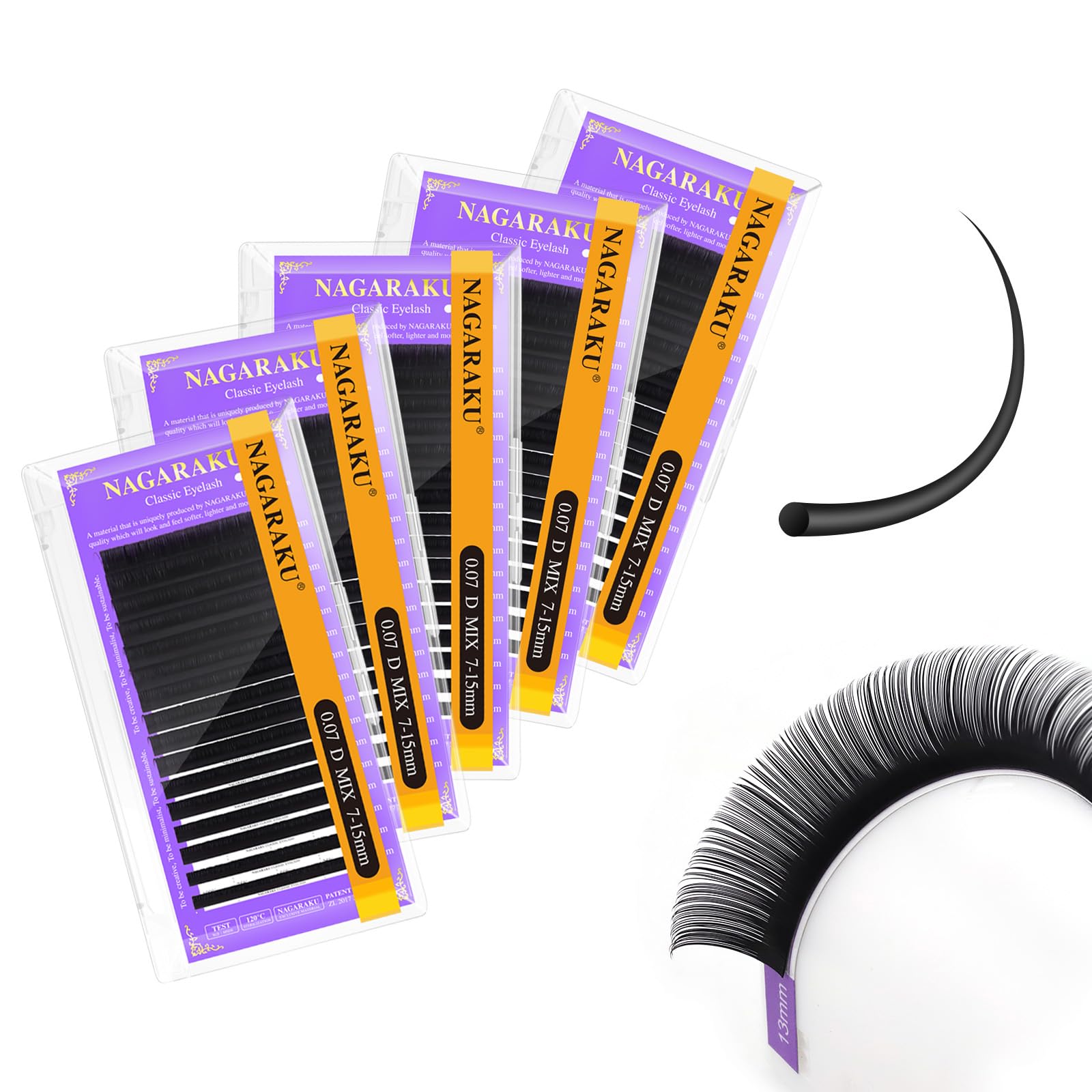 NAGARAKU 5 Trays Eyelash Extensions 0.07mm D curl 7-15mm Mix Tray Individual Lashes Classic Matte Black Faux Mink 16 Rows Professional Beauty Salon Supplies - Purple Card Image