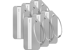 Travelambo 6 Pack Luggage Tags for Suitcases Aluminum Privacy Protection Bag Tags Luggage Identifier Travel Accessories Essentials (Silve)