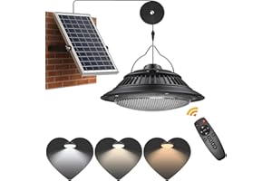 SunBonar Solar Pendant Lights - Indoor/Outdoor, Daytime & Night 3200K/4000K/6000K Solar Shed Light with ON/Off Switch & Remote, Dimmable Hanging Chandelier Lights for Barn Porch Patio Chicken Coop