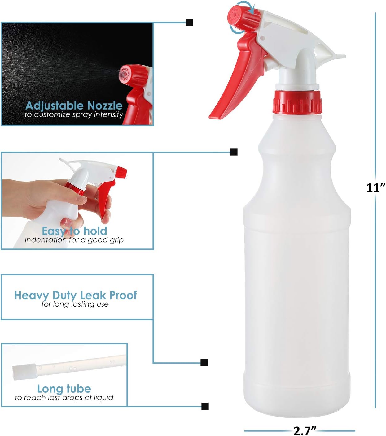 DilaBee Empty Spray Bottles, 4 Pack 500ML Refillable Spray Bottle, Leak Proof Durable water spray bottle, Trigger Sprayer with Mist & Stream - Image 3