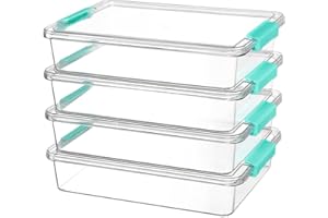 Vtopmart 6 Qt Plastic Storage Bins with Lids, Clear Sensory Bins, Arts Crafts Organizers and Storage, Stackable Containers for Home Office and School Supplies, 4 Pack