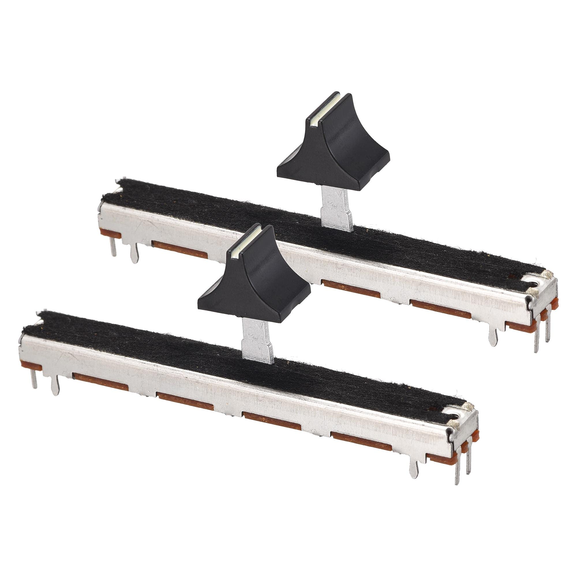 sourcing map Fader Variable Resistors Mixer 75mm Straight Slide Potentiometer B10K Ohm White Black Knobs 2pcs