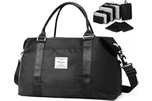 HYC00 Travel Duffel Bag, Sports Tote Gym Bag, Shoulder Weekender Overnight Bag for Women with 7 Set Packing Cubes,Black
